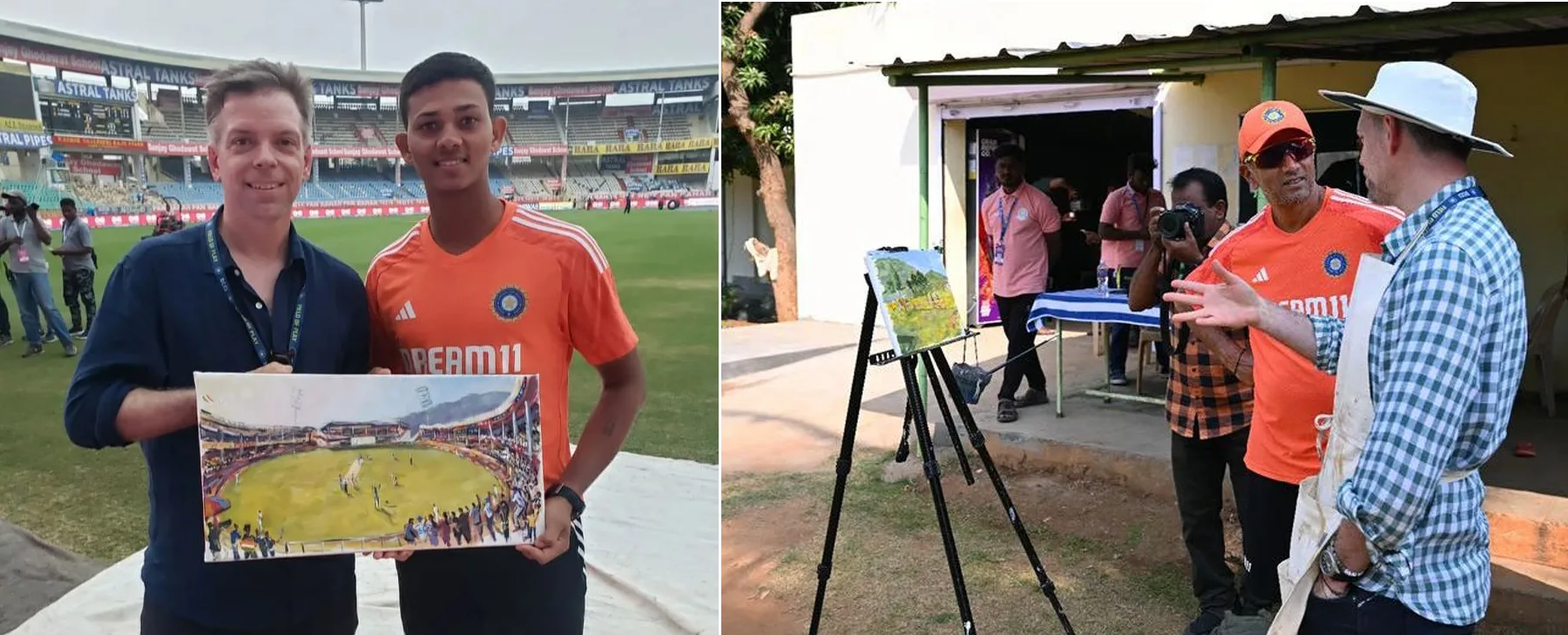 ચાલુ મેચમાં ચિત્ર બનાવતો ઇંગ્લેન્ડનો ચાહક: રાજકોટ નિરંજન શાહ સ્ટેડિયમનું બનાવ્યું ચિત્ર
