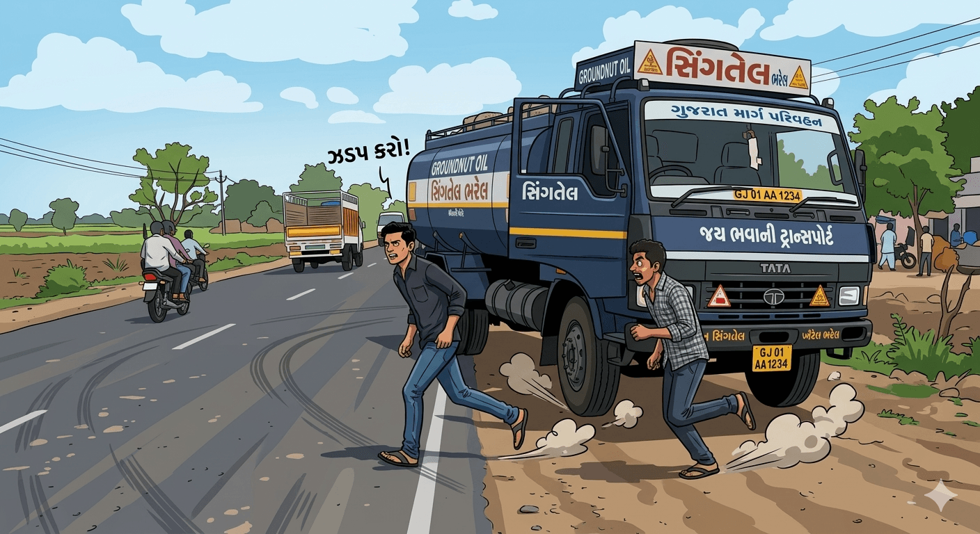 ગોંડલના ભોજપરા નજીક સિંગતેલ ભરેલ ટ્રક સાથે રાજસ્થાનીઓ ફરાર