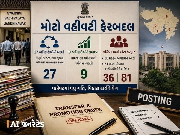 જિલ્લા પુરવઠા અધિકારી, ડે.કલેકટર અને મામલતદાર કક્ષાના ૨૭ અધિકારીઓની બદલી