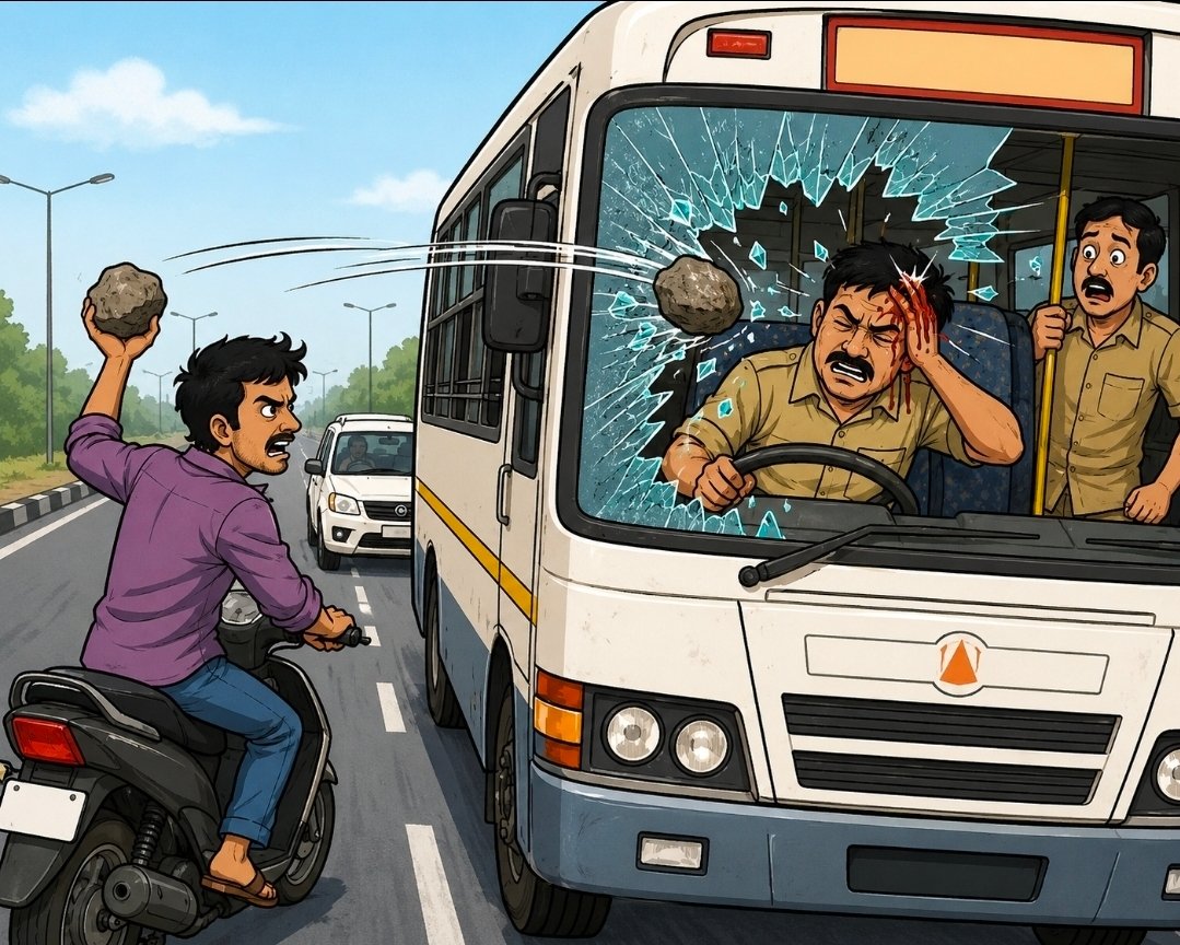 ઓવરટેકની અદાવતમાં એસટી બસ પર પથ્થરમારો, ડ્રાઇવર લોહીલુહાણ