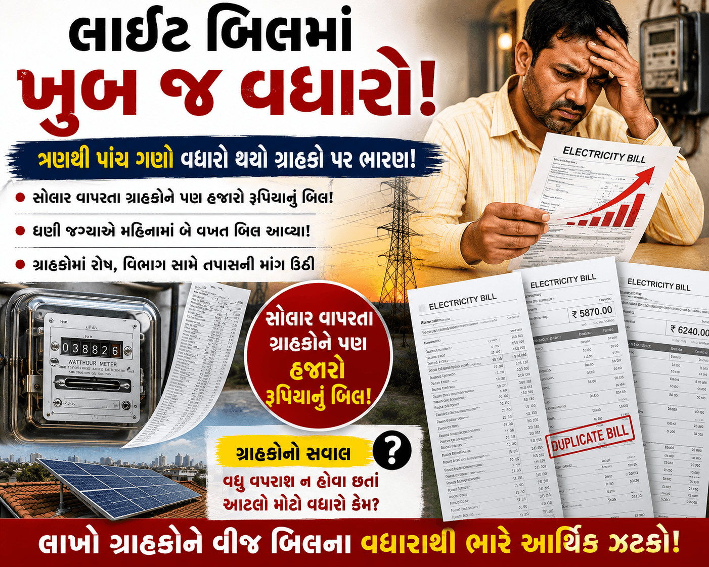 ઉપલેટામાં બે વખતથી વીજ બિલમાં ત્રણથી પાંચ ગણો ધરખમ વધારો આવતા નાગરિકોમાં રોષ